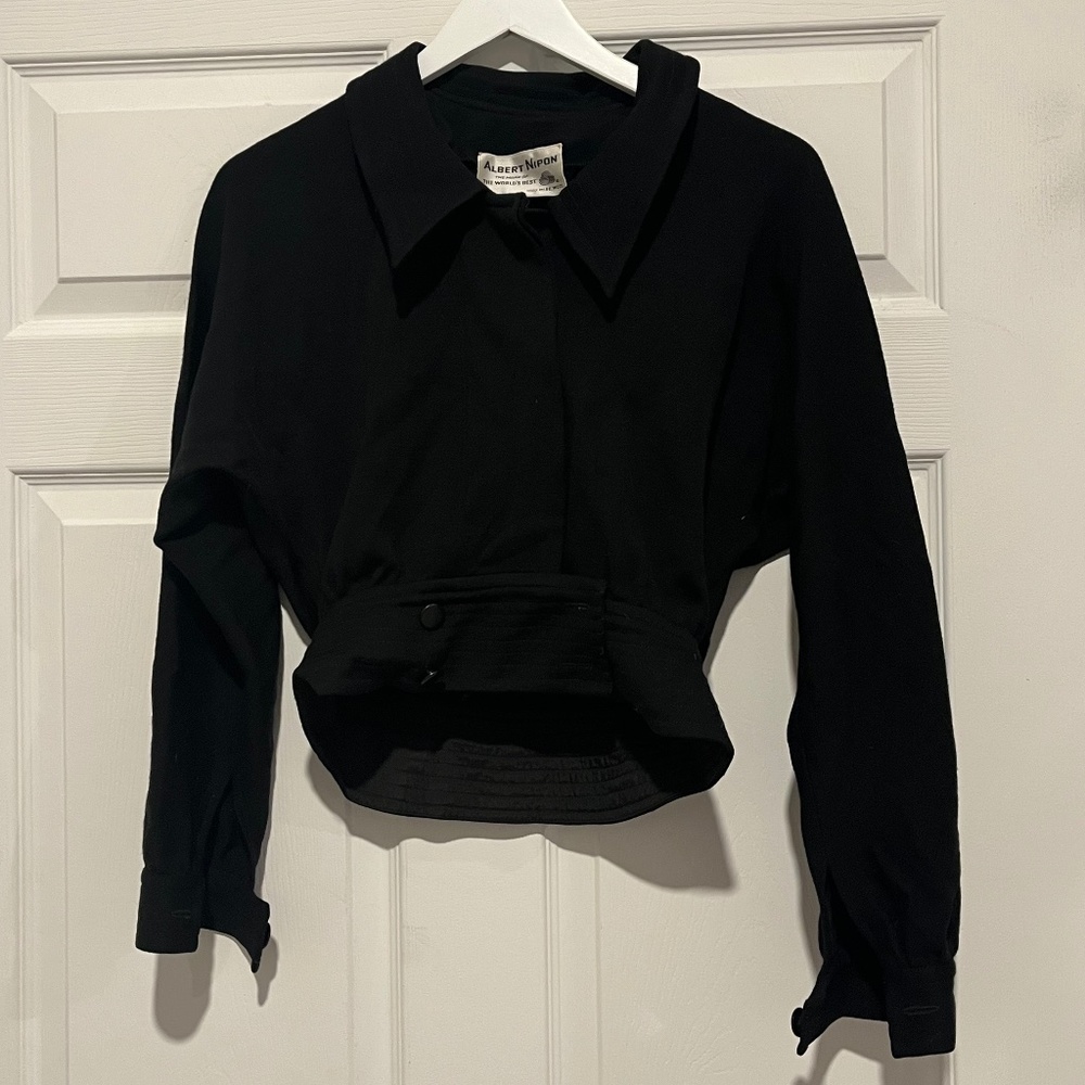 Albert Nipon Vintage Black Wool Waist Short Buttoned Jacket